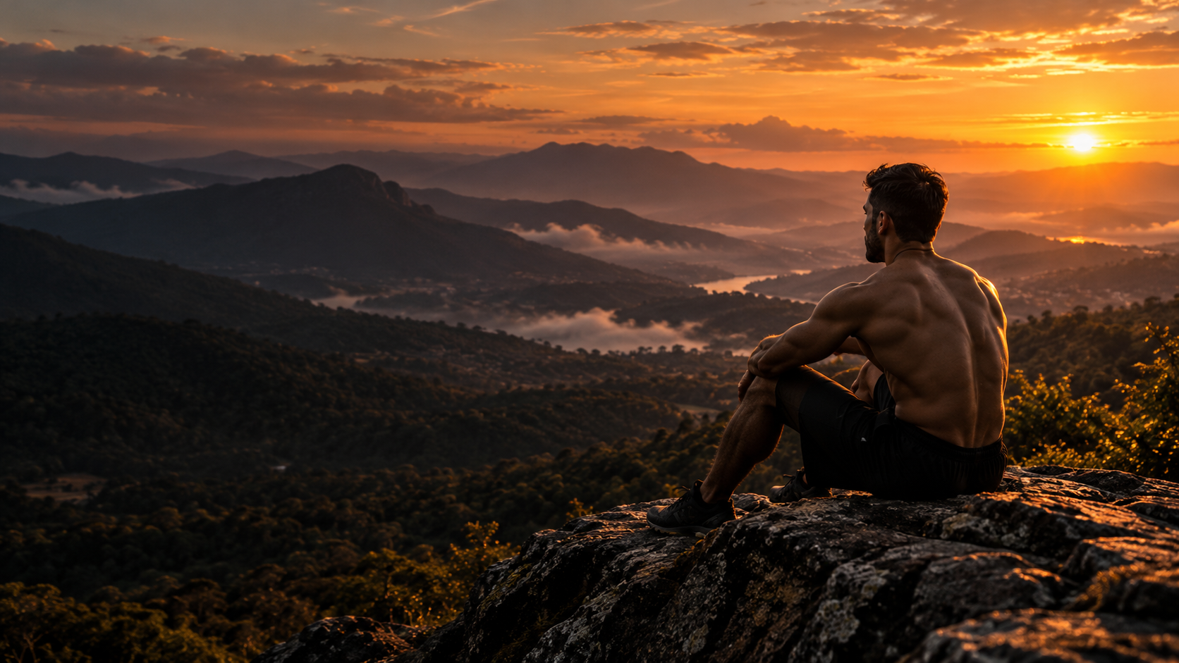Spirituality on a mountain at sunset